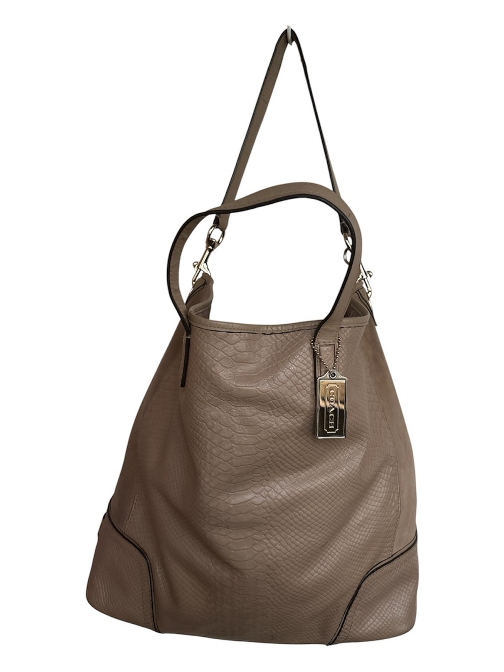Coach Taupe Croc-Embossed Leather Shoulder Bag with Tag